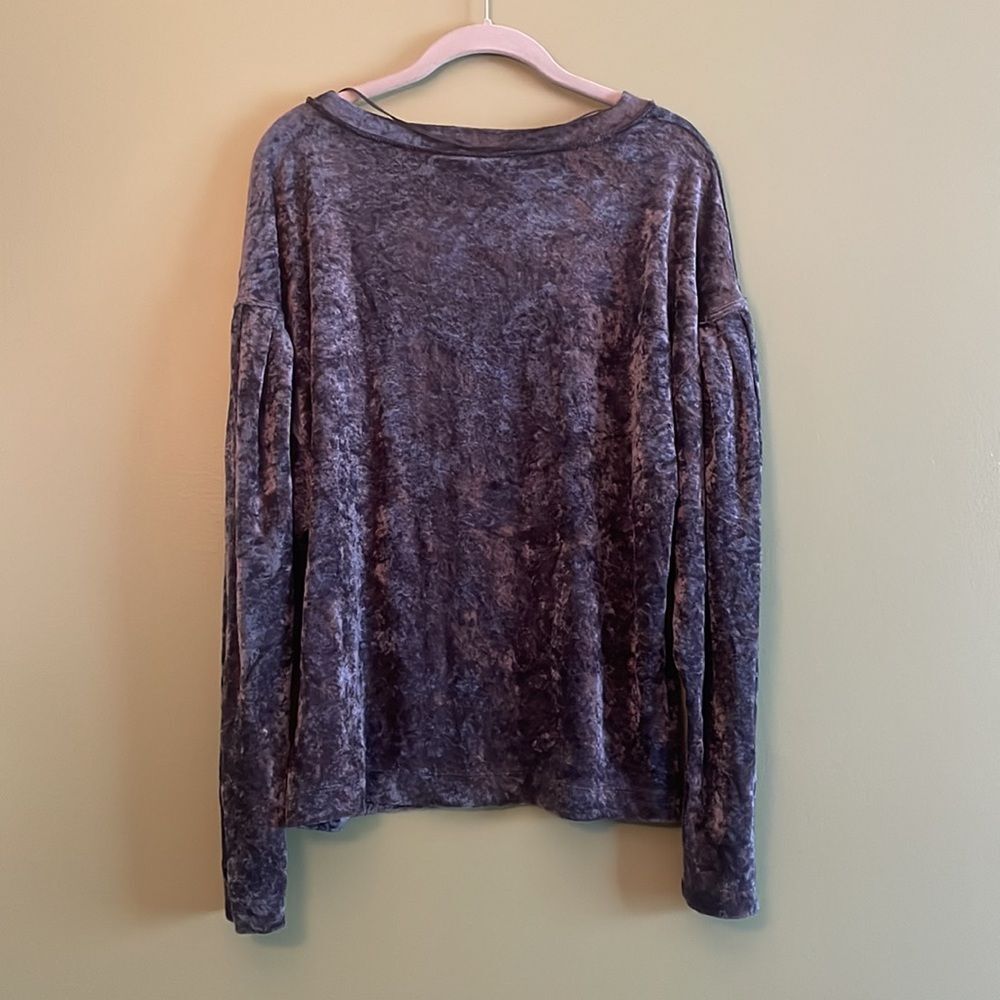 We the Free Milan Crushed Velvet Puff Sleeve Velour Pullover Top Grey Sz M - Picture 6 of 6